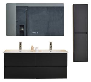 Hongkong Duo Antracit 120 komplett fürdőszoba bútor szett fali mosdószekrénnyel, dupla kerámia mosdóval, tükörrel és magas szekrénnyel