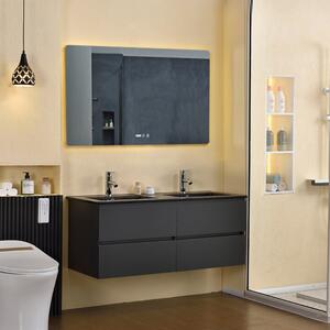 HD Hongkong Duo Antracit 120 komplett fürdőszoba bútor fali mosdószekrénnyel, dupla fekete slim mosdóval és tükörrel