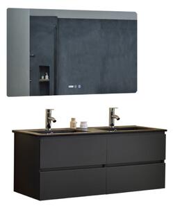 Hongkong Duo Antracit 120 komplett fürdőszoba bútor fali mosdószekrénnyel, dupla fekete slim mosdóval és tükörrel