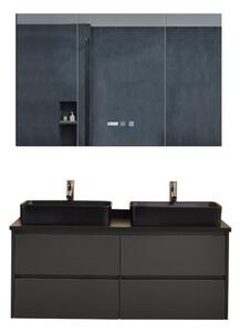 HD Zen 120 exclusive komplett fürdőszoba bútor mosdószekrénnyel, dupla fekete mosdótállal és tükrös szekrénnyel