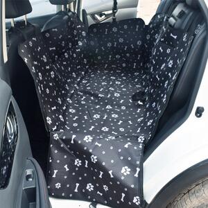 Autós védőhuzat, ülésvédő kutyáknak vízálló fekete színben mancs mintával (PET-CAR-MAT-BLACK-PAW-DG001)