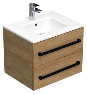 Fürdőszobaszekrény fekete fogantyúval és mosdókagylóval SAT Cube Way 60x53x46 cm tölgy Hickory matt CUBE46C602DHMOD