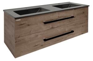 Fürdőszobaszekrény fekete fogantyúval és mosdókagylóval SAT Cube Way 120x53x46 cm tölgy Hickory matt CUBE46C1202DWMODC