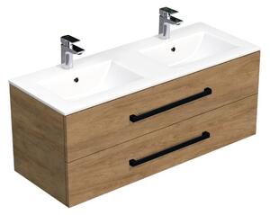 Fürdőszobaszekrény fekete fogantyúval és mosdókagylóval SAT Cube Way 120x53x46 cm tölgy Hickory matt CUBE46C1202DHMOD