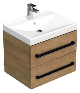 Fürdőszobaszekrény fekete fogantyúval és mosdókagylóval SAT Cube Way 60x53x46 cm tölgy Hickory matt CUBE46C602DHVER