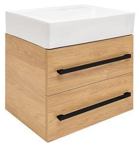 Fürdőszobaszekrény mosdókagylóval és fekete fogantyúval SAT Cube Way 60x53x46 cm tölgy Hickory matt CUBE46C602DHSATCWL
