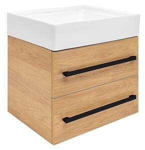 Fürdőszobaszekrény mosdókagylóval és fekete fogantyúval SAT Cube Way 60x53x46 cm tölgy Hickory matt CUBE46C602DHSATCW