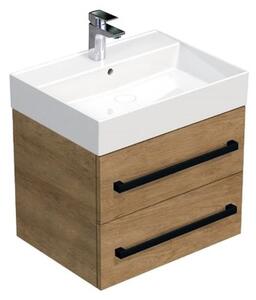 Fürdőszobaszekrény fekete fogantyúval és mosdókagylóval SAT Cube Way 60x53x46 cm tölgy Hickory matt CUBE46C602DHSAT