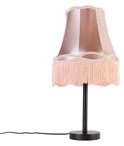 Klasszikus asztali lámpa fekete, nagymama rózsaszín árnyalattal 30 cm - Simplo