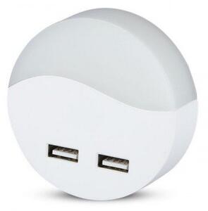 LED lámpatest , éjszakai irányfény , 2 db USB csatlakozóval , 0.5W , kerek , meleg fehér , Samsung Chip