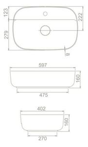 CeraStyle - Top Counter pultra ültethető porcelán mosdó - AQUA - MATT SZÜRKE - 60 x 40 cm