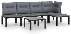 Polyrattan Kerti Ülőgarnitúra - 6 részes - Fekete-Szürke