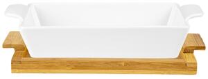 ASTOREO Kerámia sütőtál, szögletes - fehér, bambusz - Méretet 26 x 13,5 x 5 cm