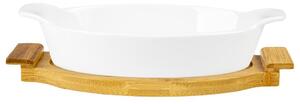 ASTOREO Kerámia sütőtál, ovális - fehér, bambusz - Méretet 28,5 x 15 x 5,5 cm