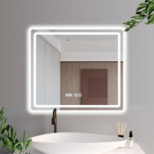 Adria 80 cm széles fali szögletes LED okostükör ambient világítással, érintőkapcsolóval, digitális órával és páramentesítő funkcióval