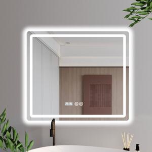 HD Adria 80 cm széles fali szögletes LED okostükör ambient világítással, érintőkapcsolóval, digitális órával és páramentesítő funkcióval