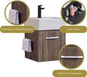 HD Capri Wood 45 komplett fürdőszoba bútor fali mosdószekrénnyel, kerámia mosdóval és tükörrel