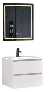HD HongKong White 60 komplett fürdőszoba bútor fali mosdószekrénnyel, kerámia mosdóval és tükörrel