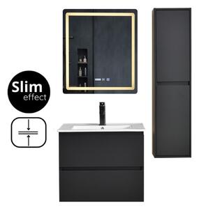 HD HongKong Antracit 60 komplett fürdőszoba bútor szett fali mosdószekrénnyel, kerámia mosdóval, tükörrel és magas szekrénnyel