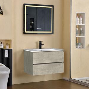 HD HongKong Loft Beton 80 komplett fürdőszoba bútor fali mosdószekrénnyel, kerámia mosdóval és tükörrel