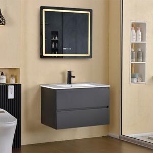 HD HongKong Antracit 80 komplett fürdőszoba bútor fali mosdószekrénnyel, kerámia mosdóval és tükörrel