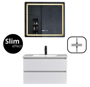 HD HongKong White 80 komplett fürdőszoba bútor fali mosdószekrénnyel, kerámia mosdóval és tükörrel