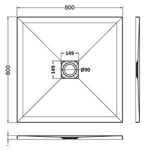 Welland kőhatású zuhanytálca szifonnal 80 x 80 cm - fehér (GT-8080SS)