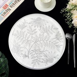 Virágmintás kerek tányéralátét - Ezüst/fehér