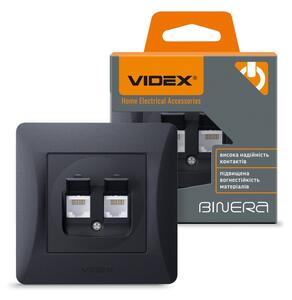 Videx Binera CAT6+CAT6 fekete színű süllyesztett fali informatikai csatlakozó aljzat