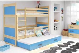 Gyerek emeletes ágy kihúzható ággyal RICO 160x80 cm Kék Fenyő