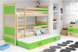 Gyerek emeletes ágy kihúzható ággyal RICO 160x80 cm Zöld Fenyő