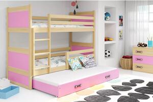 Dětská patrová postel s výsuvnou postelí RICO 160x80 cm Růžová Borovice