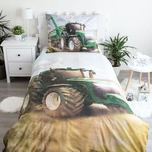 Jerry Fabrics Ágyneműhuzat Traktor - Fehér / zöld | 140 x 200 cm / 70 x 90 cm