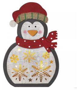 LED dekoráció , beltéri , fa , pingvin , 5 db led , 30 cm , meleg fehér , időzíthető , elemes