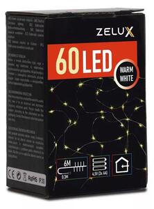 Zelux karácsonyi világítás, fényfűzér, 60 led, fehér, 3000K, 6m