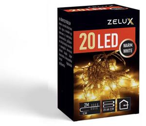 Zelux karácsonyi világítás, fényfűzér, 20 led, fehér, 3000k, 2m