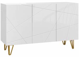HOMCOM Tárolószekrény 2 Fiókos és Állítható Polccal, Forgácslapból és Fémből, 120 x 40 x 75 cm, Fehér és Arany