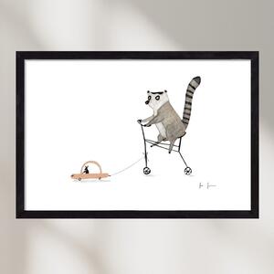 Bicikliző lemur - falikép keretben | artbridge