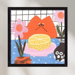 A cat eating lemon - falikép keretben | artbridge