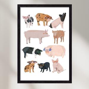 Pigs in Glasses - falikép keretben | artbridge