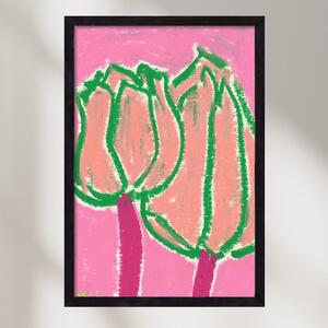 Pink tulips - falikép keretben | artbridge