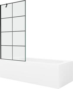 Mexen Vega téglalap alakú kád 150 x 70 cm burkolattal és egy szárnyú paravánnal 90 cm, fekete minta