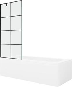 Mexen Vega 150 x 70 cm-es téglalap alakú kád burkolattal és 1 szárnyú paravánnal, fekete minta - 550115070X9508007077