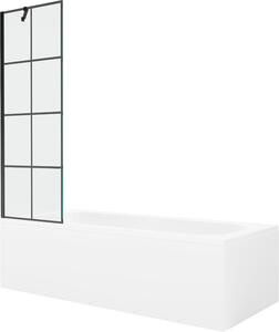 Mexen Vega téglalap alakú fürdőkád 150 x 70 cm burkolattal és 1-szárnyas paravánnal 60 cm, fekete mintával