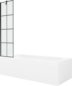 Mexen Vega 150 x 70 cm-es téglalap alakú kád burkolattal és 1-szárnyas paravánnal, fekete mintázat - 550115070X9505007077