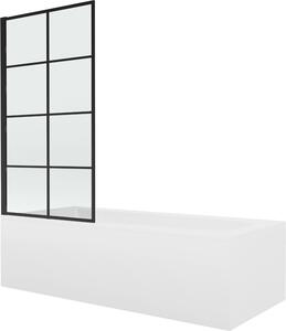 Mexen Vega Téglalap alakú fürdőkád 150 x 70 cm burkolattal és 1-szárnyú válaszfallal 70 cm, fekete fix minta