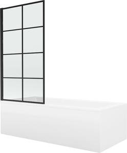 Mexen Cubik téglalap alakú kád 160 x 70 cm burkolattal és 1-szárnyú 70 cm-es paravánnal, fekete mintás fix
