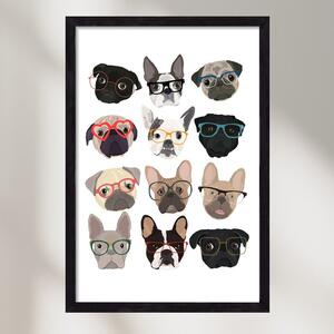Pugs in Glasses - falikép keretben | artbridge