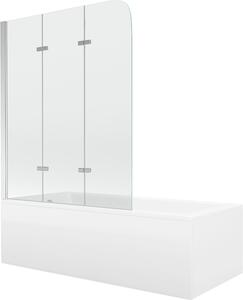 Mexen Cubik rektanguláris kád 160 x 70 cm burkolattal és 3-szárnyú tolóajtóval 120 cm, átlátszó, króm