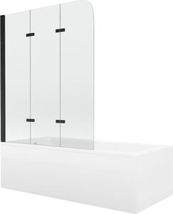 Mexen Cubik téglalap alakú kád 150 x 70 cm burkolattal és 3 szárnyú, 120 cm-es átlátszó fekete paravánnal